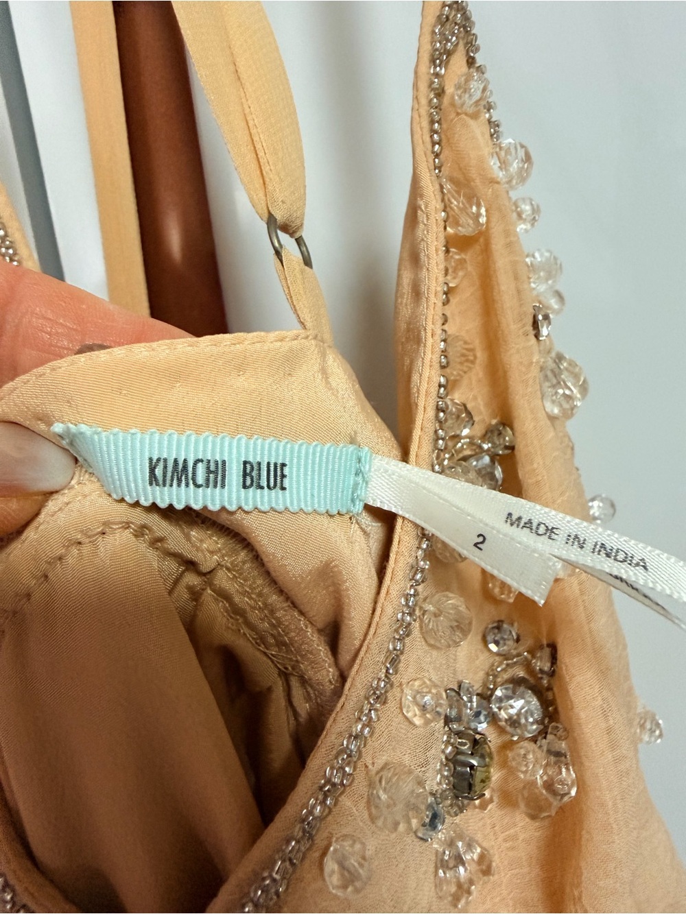 Kimchi Blue Creamy Peach Beaded Spaghetti-Strap Dress Size 2 - Picture 3 of 6